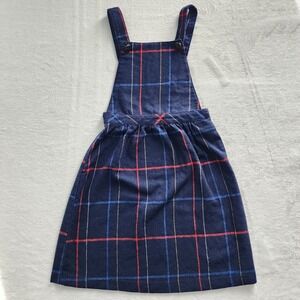 Vintage 70s Plaid Wool Pinafore Jumper Girls Size 8 Navy Blue Red School Uniform